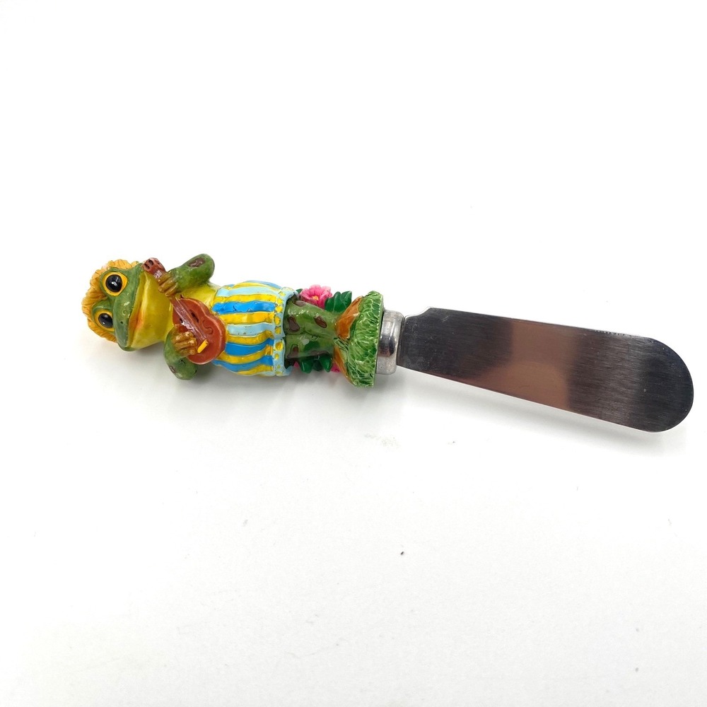 Boston Warehouse Frog Playing Guitar Cheese Spreader Knife Hawaiian Luau Novelty